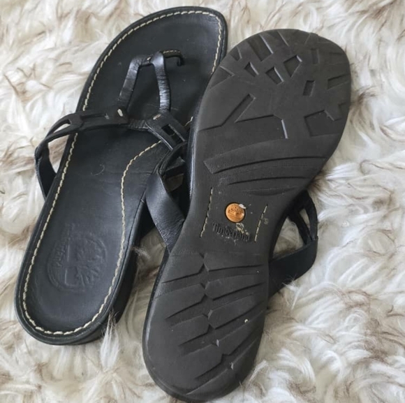 Timberland Women's Black Leather Slip-On Sandals Size 9.5 🌴 - Picture 6 of 9